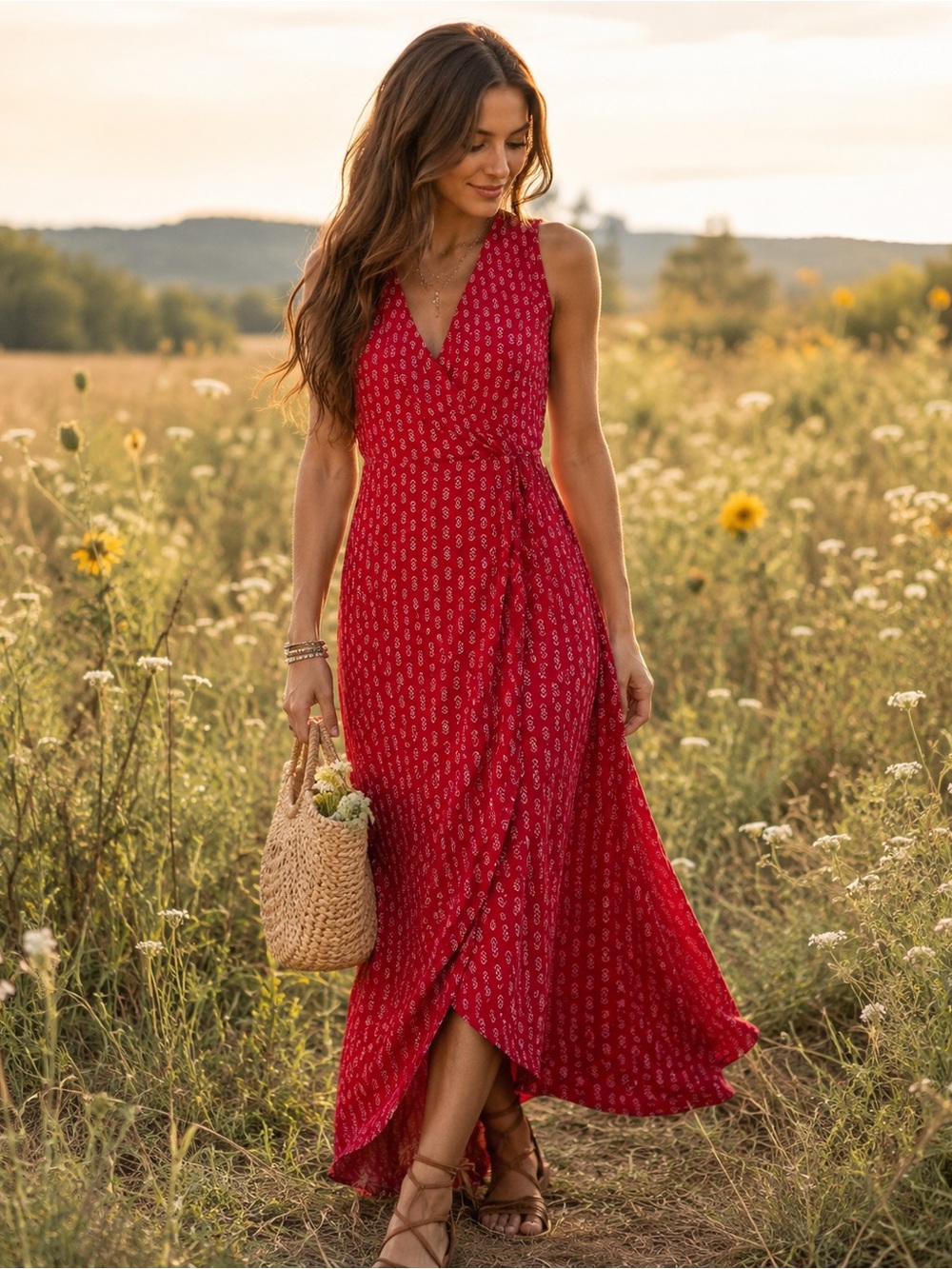 Mata traders organic cotton Sleeveless Red cross over Maxi Dress